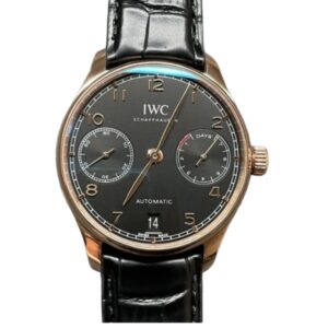 IWC 포르투기즈 Automatic 42mm IW500702 Rose Gold Leather Strap Silver Arabic Numerals Dial[ZF]