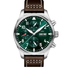 IWC 파일럿 Chronograph 43mm IW377726 Steel Leather Strap Arabic Numerals Green Dial[ZF]
