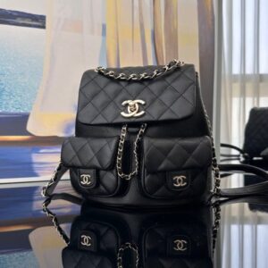 [국내배송]샤넬 듀마백팩 미듐 캐비어 블랙 금장 AS3860