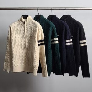 [국내배송]라코스테 로고와펜 완장 케이블 니트 집업