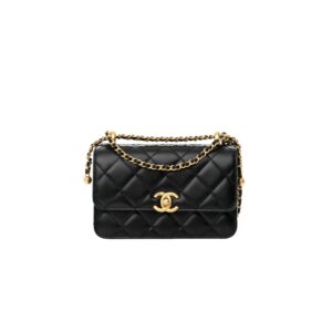 [프리미엄/해외배송]샤넬 클래식 더블 골드볼 미니 플랩 백(블랙/금장/카프스킨)