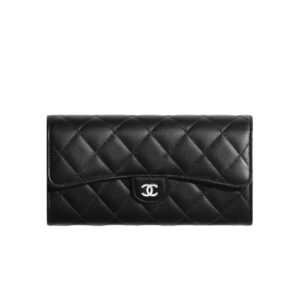 [탑티어/해외배송]샤넬 *정품가죽* 클래식 플랩 장지갑(블랙/은장/램스킨)